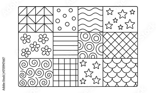 Creative patchwork quilt design with geometric and floral patterns for home decor and craft projects