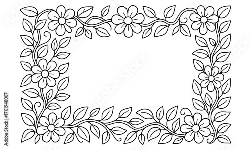 Floral coloring border design for creative projects and artwork decoration