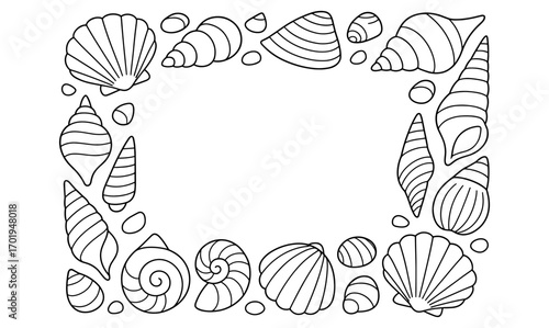 Seashell frame coloring page for creative beach and ocean inspired designs