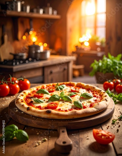 Pizza in a cozy kitchen
