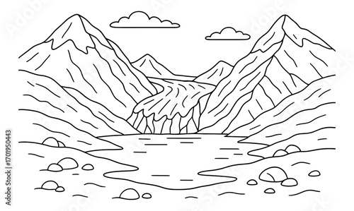Serene glacier valley landscape illustration for nature and education design