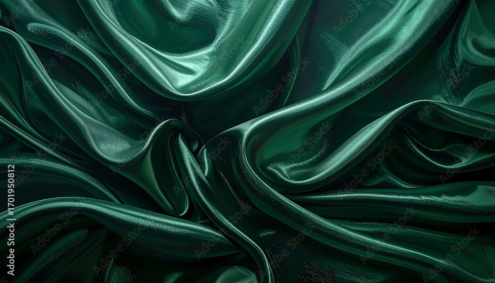 Obraz premium Luxurious folds of deep emerald green silk fabric create a captivating texture.