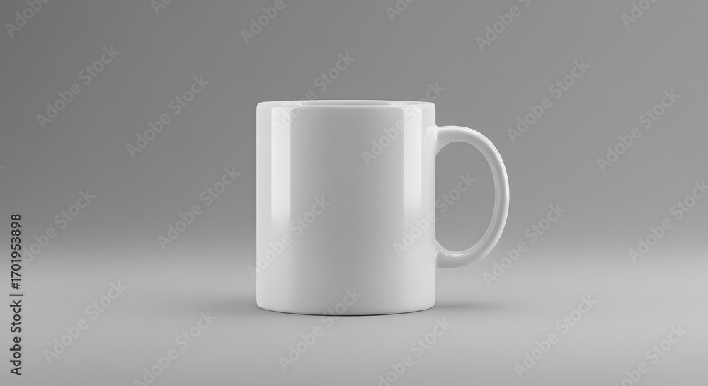 Fototapeta premium Glossy White Ceramic Mug on Neutral Gray Background