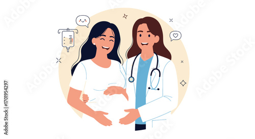 Happy Pregnant Woman with Doctor Prenatal Care Maternity Healthcare