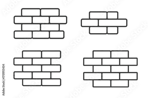 Brick wall line icon set. Simple outline brickwork symbols for construction concepts. Minimalist vector graphic elements for web, apps, logo design, or backgrounds.