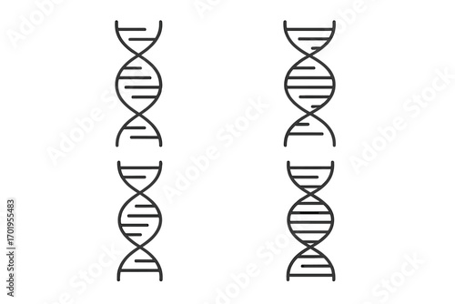 DNA helix outline icon set. Simple linear gene molecule pictogram collection. Editable stroke vector for science, biology, genetics, medical research, and biotechnology concepts.