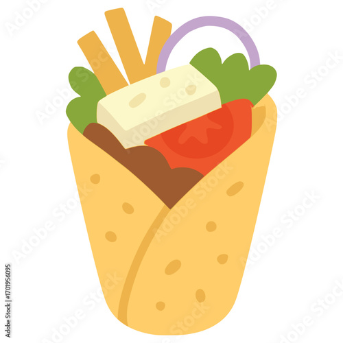 Gyros Greek traditional dish and salad flat color vector illustration template design