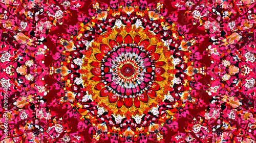 Wallpaper Mural A vibrant kaleidoscope of floral patterns with red pink and yellow hues creating a symmetrical design art Torontodigital.ca