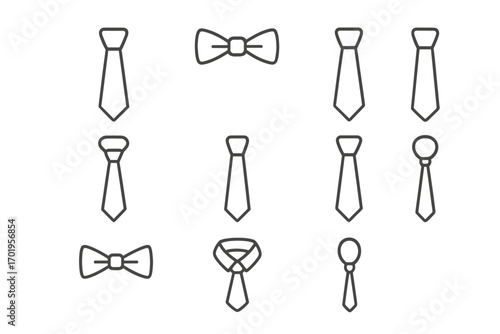 Simple Tie Line Icons Collection, Editable Stroke Vector Set for Web, Books, Cards, Apps, Minimalist Cartoon Style with Transparent Background Design