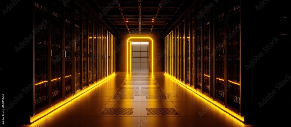 Obraz premium Illuminated Server Room: A Technological Journey