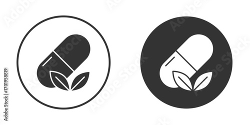 Herbal capsule icon or Logo. Flat Style vector EPS.