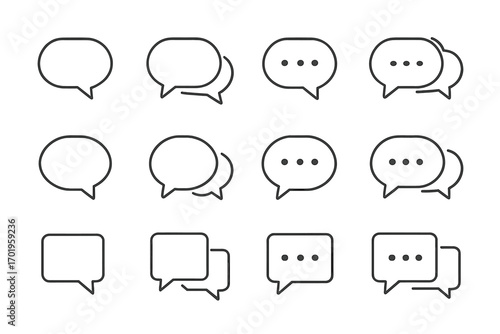 Speech bubble line icon set. Chat message, comment, and dialog symbols. Communication concept for web and app design. Minimal vector illustration with editable stroke signs.