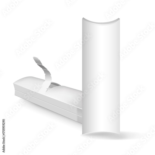 Food paper box. Mockup of blank white paper box for fast food, shawarma, roll, burrito isolated on white background, vector illustration