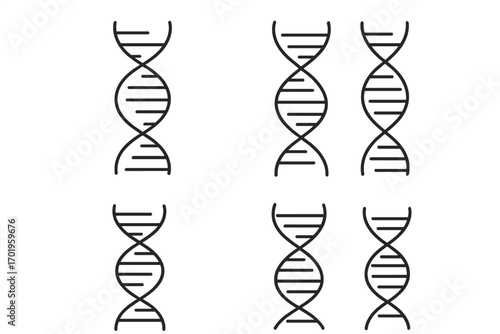 DNA outline icon set. Simple linear collection of deoxyribonucleic acid helix. Biology science concept. Genetics, gene, chromosome pictogram for web, apps, books. Vector