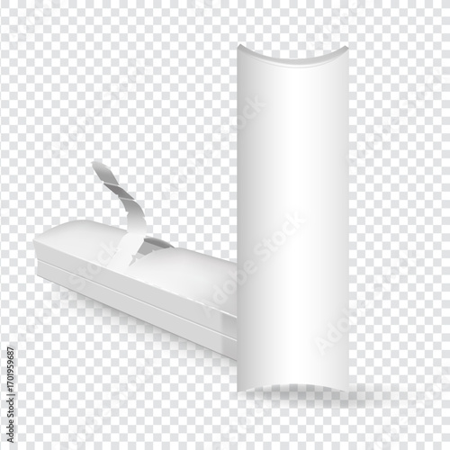 Food paper box. Mockup of blank white paper box for fast food, shawarma, roll, burrito isolated on white background, vector illustration