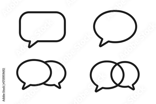 Speech bubble icon set for chat and communication. Vector line art illustration of talk bubbles. Dialogue, message, and comment symbols for web and mobile app design.