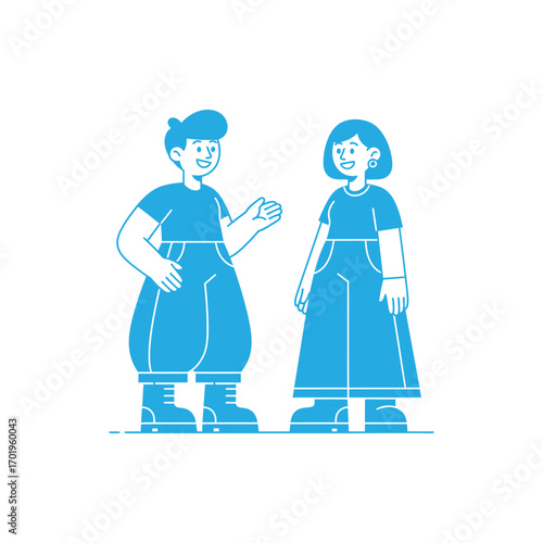 Two young people are talking to each other isolated on white background