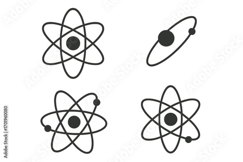 Isolated atom orbit icons, simple isolated line vector collection with editable stroke for web, books, apps, cards, science, technology, flat cartoon illustration transparent background