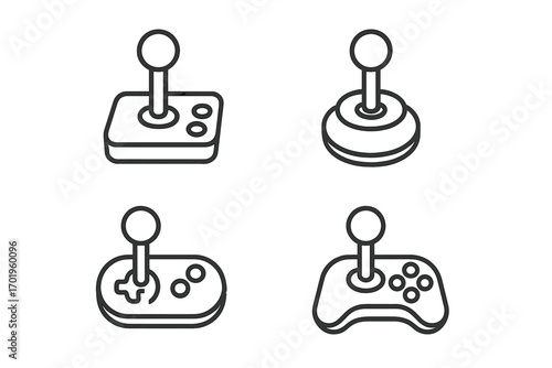 Minimalistic joystick line icon set with editable stroke, linear vector pictograms for game controllers, apps, banners, posts, and digital UI design, cartoon style