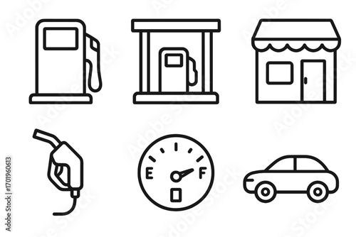 Gas station line icon set. Fuel pump and car refueling concept. Petrol, diesel and energy symbols. Automobile service, transport and travel vector illustrations collection.