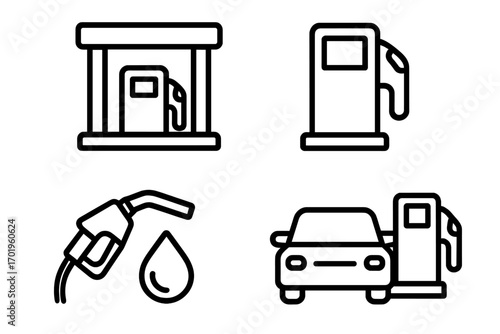 Gas station line icon set. Fuel pump and car refueling icons. Petrol and diesel energy concept. Vector illustration of transport service. Simple outline pictogram collection.