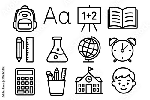 Real estate line icon set vector, cartoon style illustration with transparent background, ordered collection of property, home, building, house, apartment, urban, architecture symbols