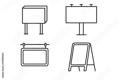 Sandwich panel billboard signboard icon bundle, editable stroke line art, minimalistic linear pictograms for cards, apps, banners, posts, vector cartoon design set
