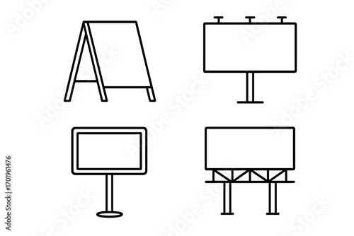 Sandwich panel signboard, billboard, and roadside advertising icon bundle with editable stroke, minimalistic linear design for branding, marketing, banners, and app UI