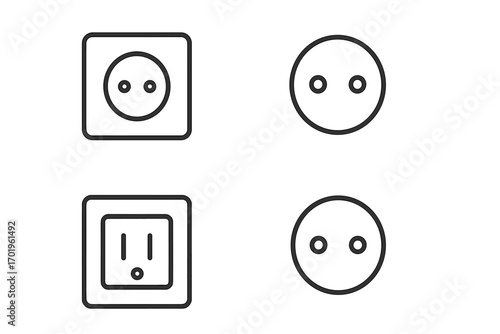 Outlet line icon bundle, editable stroke, minimalistic linear pictograms for cards, apps, banners, posts design, vector cartoon illustration, electrical socket symbols set