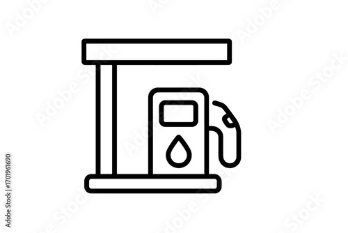 Simple linear gas station icon with fuel pump, editable stroke, minimalistic style, modern vector design for apps, banners, cards, posts, web and UI elements