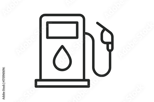 Minimalistic linear gas station icon with fuel pump and droplet symbol, editable stroke, simple vector illustration for cards, apps, banners, posts, and design projects