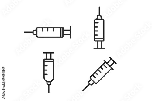 Syringe set thin line icons, editable stroke medical injection symbols, vector cartoon illustration for websites, books, cards, apps, transparent background, ordered collection