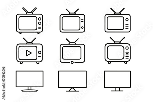 Tv set line icon pack editable stroke minimalistic linear pictogram collection for design cards apps banners posts vector cartoon illustration modern electronic devices