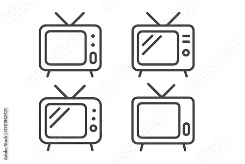 Simple linear icon of TV set with editable stroke, minimalistic linear pictogram, retro television design, vector cartoon illustration, perfect for cards, apps, banners, posts, transparent background