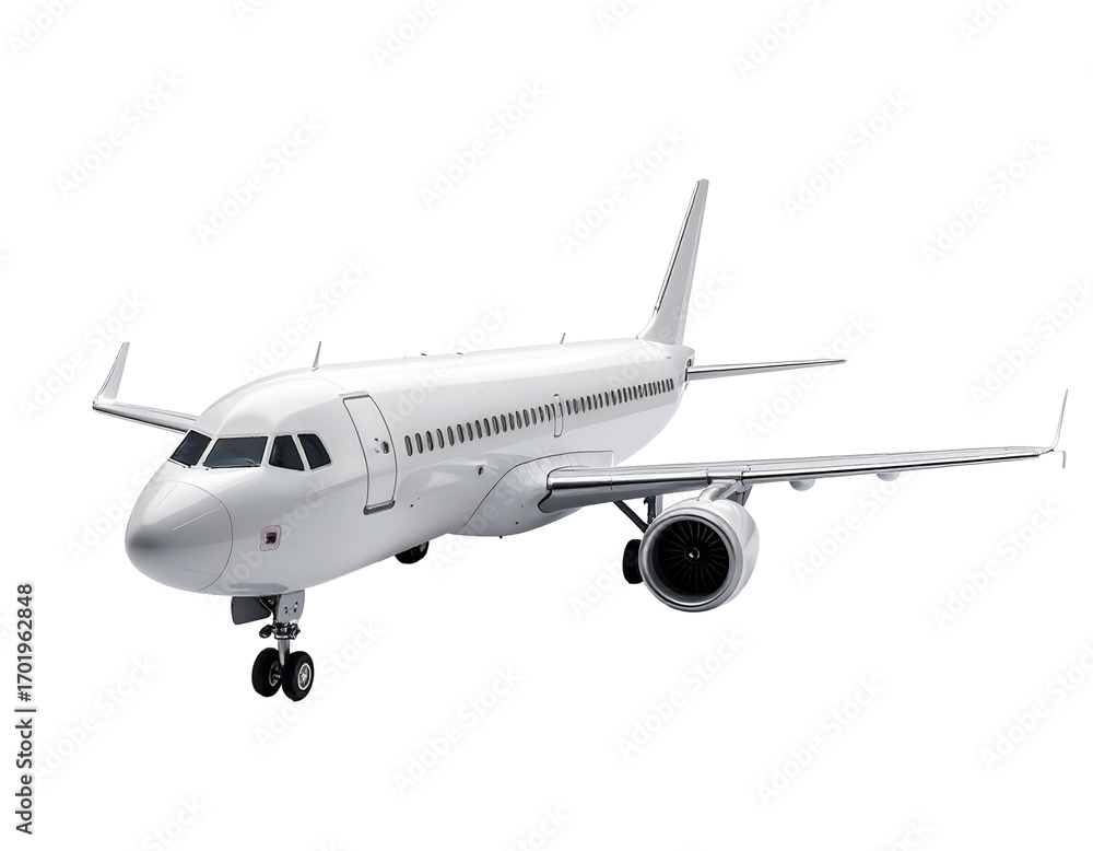 Obraz premium White Passenger Airplane Isolated on Black Background