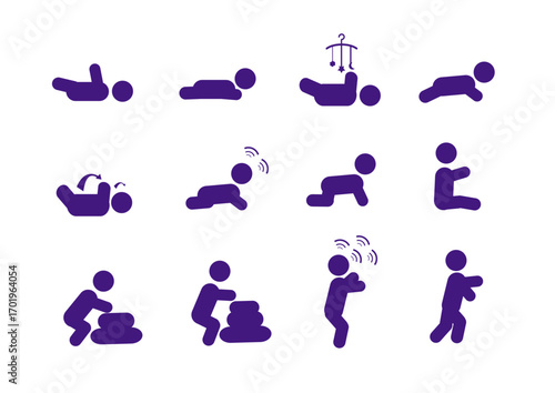 Baby icon sets various postures isolation