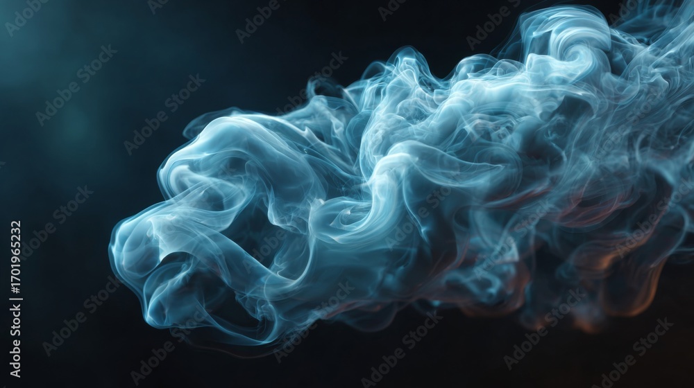 Fototapeta premium Ethereal Cloud of Smoke: Swirling, mystical smoke undulates gracefully against a dark backdrop, casting an abstract silhouette and a mesmerizing display of ethereal beauty. 