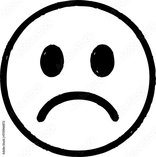 Sad emoji PNG with transparent background, isolated cartoon face expressing sadness, disappointment, or unhappiness, digital illustration, emoticon, vector graphic