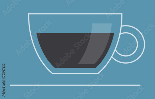 Vector illustration of an espresso coffee in a cup with a saucer. Clean and minimalist design, ideal for menus, icons, or food & drink web design.
