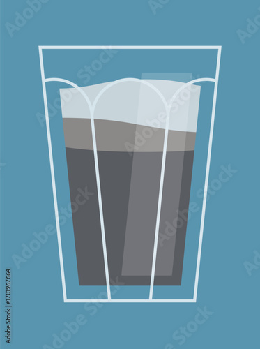 Vector illustration of a coffee latte macchiato served in a glass, with the visible layers of milk, coffee, and foam. Design for menus and packaging.