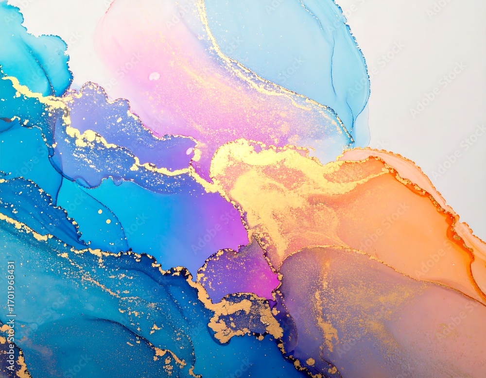 Fototapeta premium Abstract colorful fluid art with gold accents