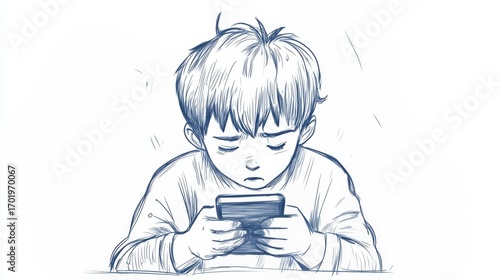Angry boy holding smartphone suffering from digital addiction