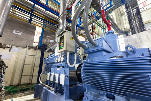 Industrial machinery. Industrial chiller installation. Industrial cooling system. Liquid supply pipe. Mechanism of air conditioning system in industry. Ammonia tube