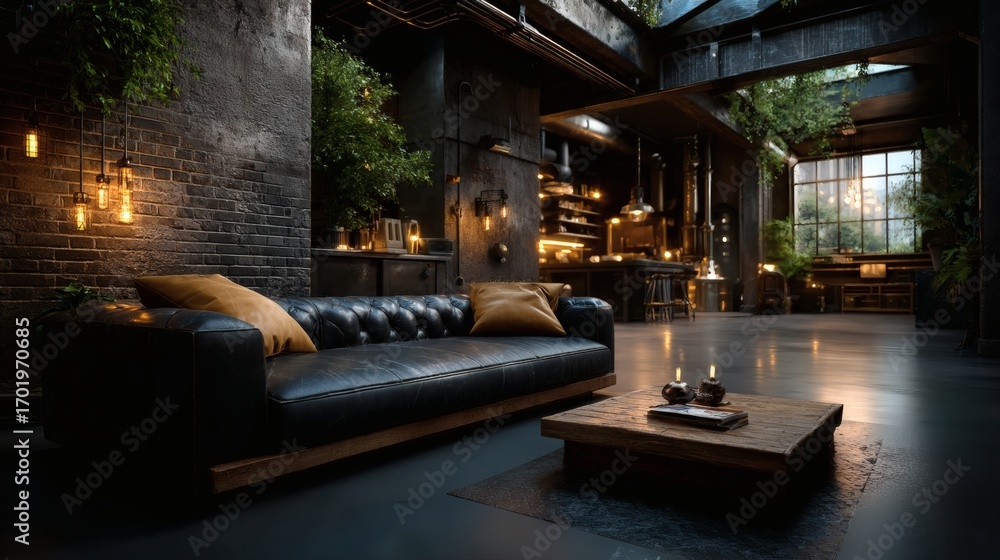 Obraz premium Modern Minimalist Living Room Interior Design with Cozy Sofa and Wooden Furniture