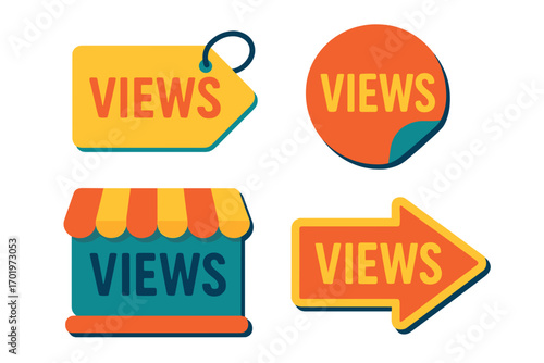 Colorful "Views" tags and icons for digital content marketing Views pack