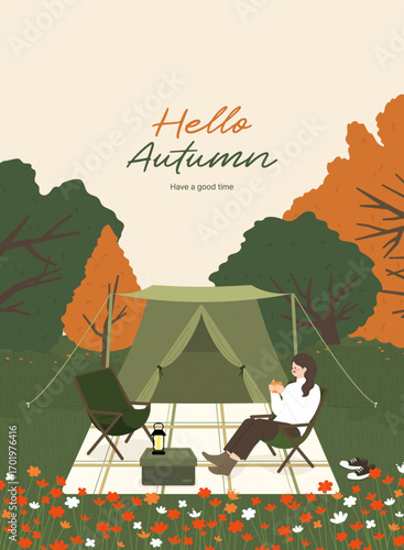 a campsite with autumnal scenery
