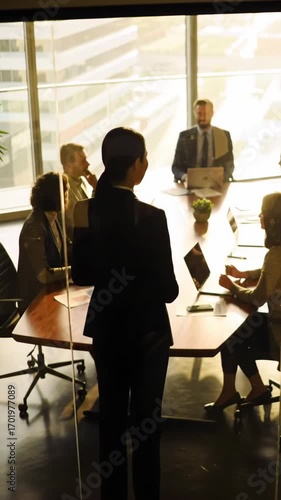 Business Meeting Silhouette Modern Office Conference Room
