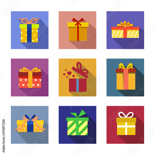 Gift box icons collection various colorful isolation