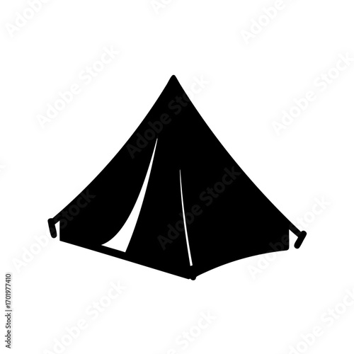 Simple black silhouette of a tent for camping and outdoor adventures