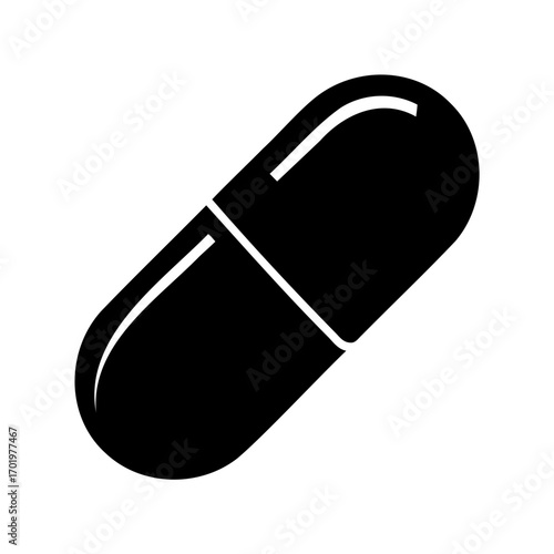 Black and White Illustration of a Pharmaceutical Capsule for Medical Use